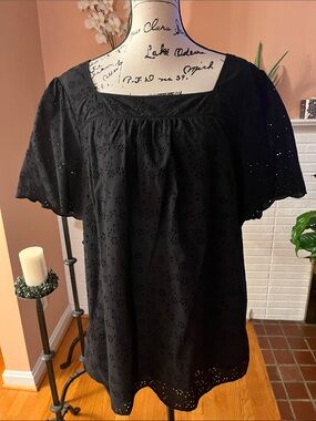 Talbots Black Eyelet Square-Neck Blouse
